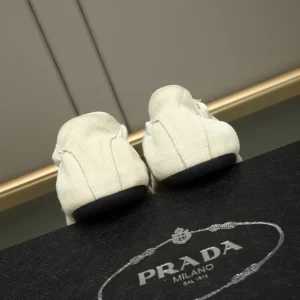 Prada Unisex Collapse Re-Nylon and Suede Elasticized Sneakers-Ivory