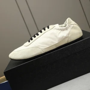 Prada Unisex Collapse Re-Nylon and Suede Elasticized Sneakers-Ivory