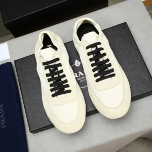 Prada Unisex Collapse Re-Nylon and Suede Elasticized Sneakers-Ivory