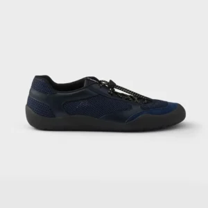 Prada Unisex Speedrock Patent Leather and Mesh Fabric Sneakers-Navy 2EE468