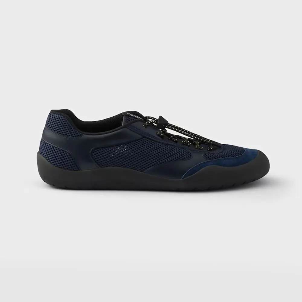 Prada Unisex Speedrock Patent Leather and Mesh Fabric Sneakers-Navy 2EE468