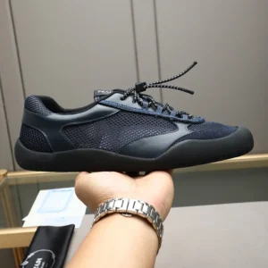 Prada Unisex Speedrock Patent Leather and Mesh Fabric Sneakers-Navy 2EE468