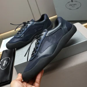 Prada Unisex Speedrock Patent Leather and Mesh Fabric Sneakers-Navy 2EE468