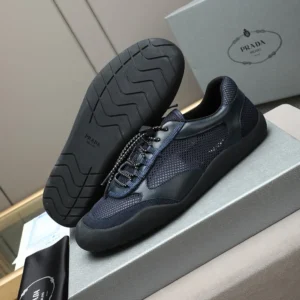 Prada Unisex Speedrock Patent Leather and Mesh Fabric Sneakers-Navy 2EE468