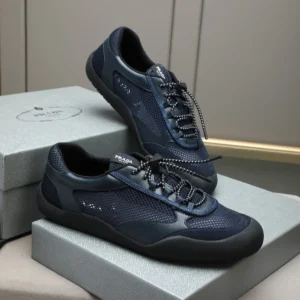Prada Unisex Speedrock Patent Leather and Mesh Fabric Sneakers-Navy 2EE468