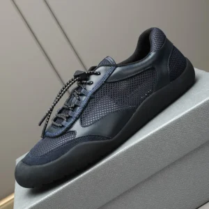 Prada Unisex Speedrock Patent Leather and Mesh Fabric Sneakers-Navy 2EE468