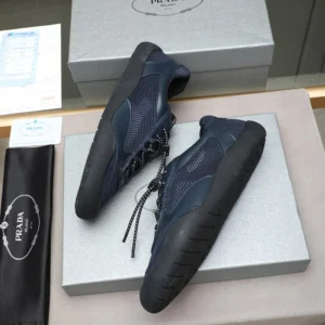 Prada Unisex Speedrock Patent Leather and Mesh Fabric Sneakers-Navy 2EE468