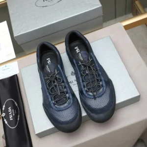 Prada Unisex Speedrock Patent Leather and Mesh Fabric Sneakers-Navy 2EE468