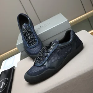 Prada Unisex Speedrock Patent Leather and Mesh Fabric Sneakers-Navy 2EE468