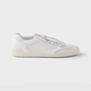 Prada Unisex Speedrock Patent Leather and Mesh Fabric Sneakers-White 2EE468