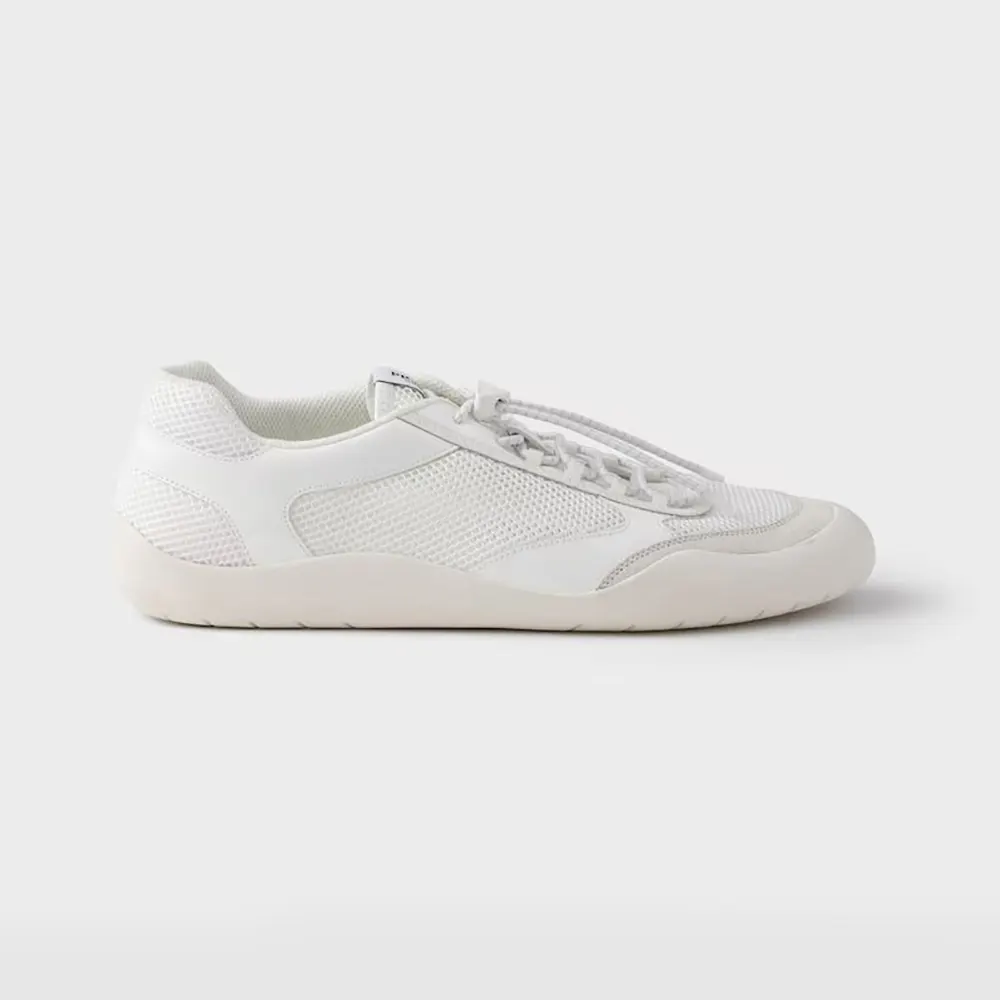 Prada Unisex Speedrock Patent Leather and Mesh Fabric Sneakers-White 2EE468