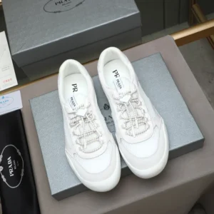 Prada Unisex Speedrock Patent Leather and Mesh Fabric Sneakers-White 2EE468