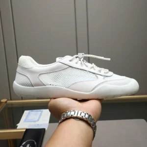 Prada Unisex Speedrock Patent Leather and Mesh Fabric Sneakers-White 2EE468