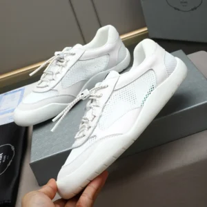 Prada Unisex Speedrock Patent Leather and Mesh Fabric Sneakers-White 2EE468