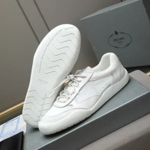 Prada Unisex Speedrock Patent Leather and Mesh Fabric Sneakers-White 2EE468