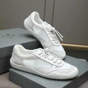 Prada Unisex Speedrock Patent Leather and Mesh Fabric Sneakers-White 2EE468