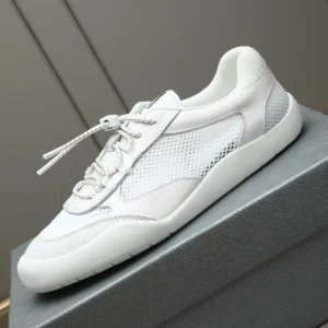 Prada Unisex Speedrock Patent Leather and Mesh Fabric Sneakers-White 2EE468
