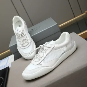 Prada Unisex Speedrock Patent Leather and Mesh Fabric Sneakers-White 2EE468