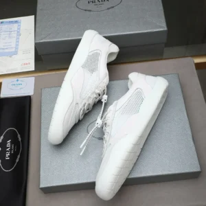 Prada Unisex Speedrock Patent Leather and Mesh Fabric Sneakers-White 2EE468Prada Unisex Speedrock Patent Leather and Mesh Fabric Sneakers-White 2EE468