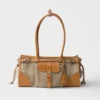 Prada Women Bonnie Medium Linen and Leather Handbag 1BA426P0EF032T