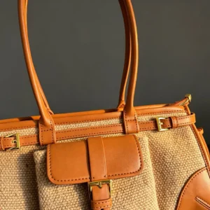 Prada Women Bonnie Medium Linen and Leather Handbag 1BA426P0EF032T