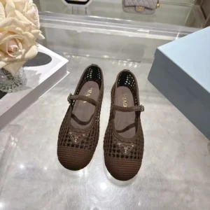 Prada Women Crochet Ballerinas-Cocoa Brown 1F364O2F46