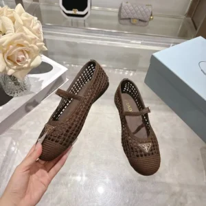 Prada Women Crochet Ballerinas-Cocoa Brown 1F364O2F46