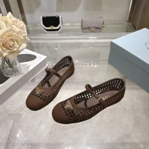 Prada Women Crochet Ballerinas-Cocoa Brown 1F364O2F46