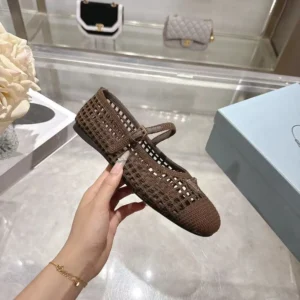 Prada Women Crochet Ballerinas-Cocoa Brown 1F364O2F46