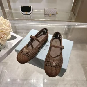 Prada Women Crochet Ballerinas-Cocoa Brown 1F364O2F46