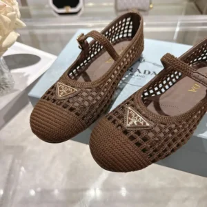 Prada Women Crochet Ballerinas-Cocoa Brown 1F364O2F46