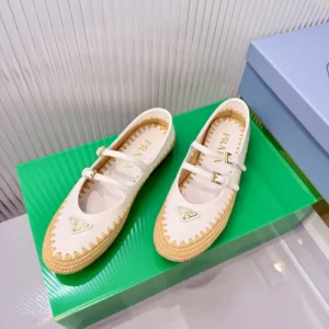 Prada Women Nappa Leather And Raffia Ballerinas-White 1F869N