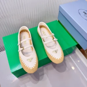 Prada Women Nappa Leather And Raffia Ballerinas-White 1F869N