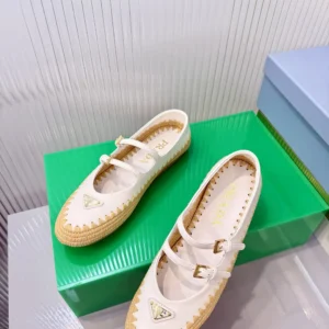Prada Women Nappa Leather And Raffia Ballerinas-White 1F869N