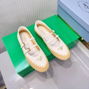Prada Women Nappa Leather And Raffia Ballerinas-White 1F869N
