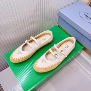 Prada Women Nappa Leather And Raffia Ballerinas-White 1F869N
