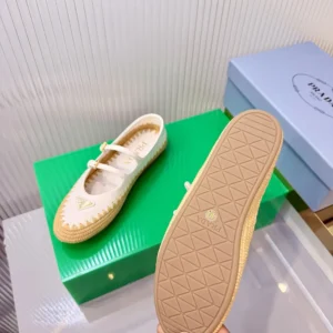 Prada Women Nappa Leather And Raffia Ballerinas-White 1F869N