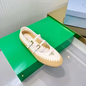 Prada Women Nappa Leather And Raffia Ballerinas-White 1F869N