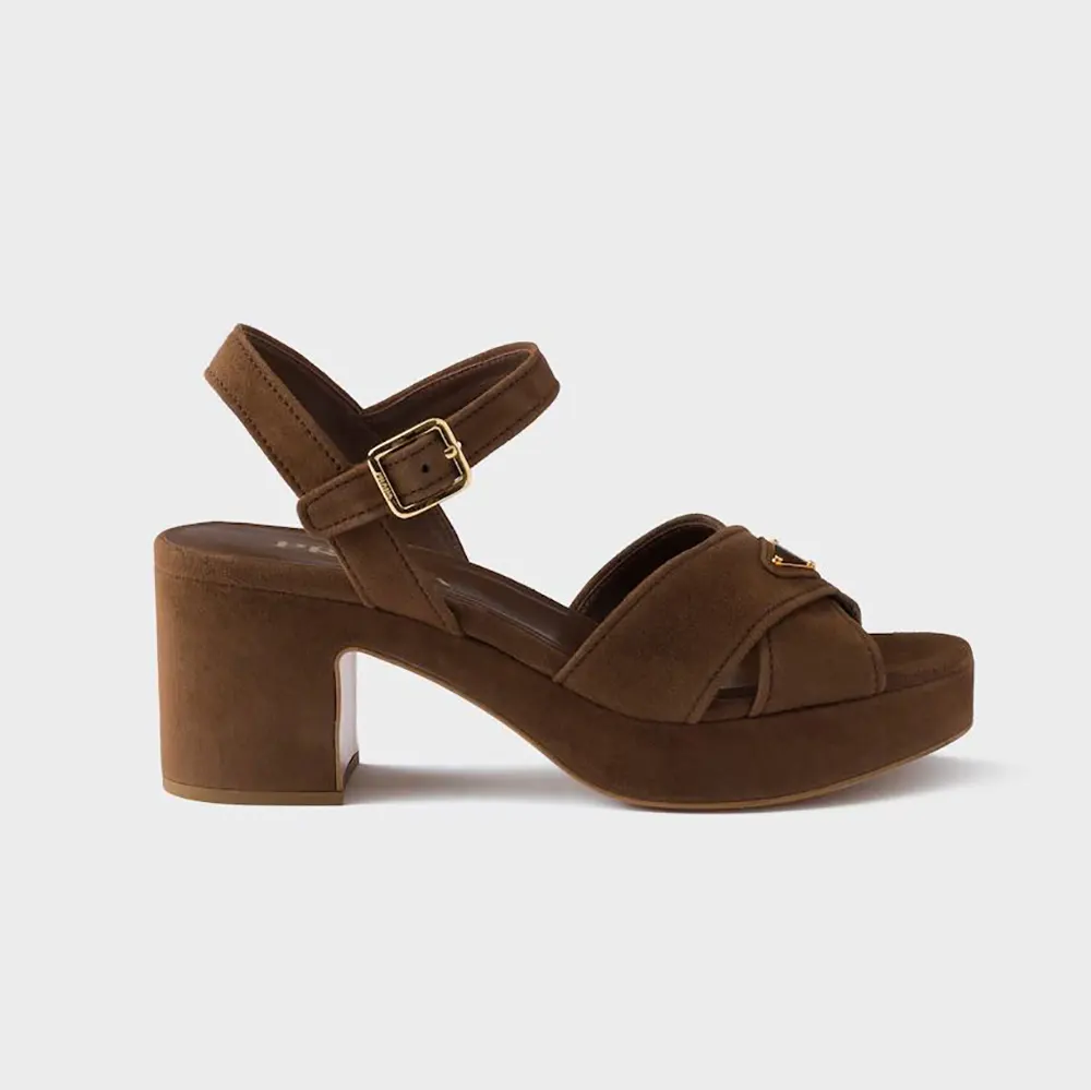 Prada Women Suede Platform Sandals-Brown 1XP73B008F0324