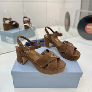 Prada Women Suede Platform Sandals-Brown 1XP73B008F0324