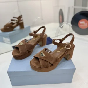 Prada Women Suede Platform Sandals-Brown 1XP73B008F0324