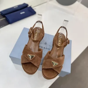 Prada Women Suede Platform Sandals-Brown 1XP73B008F0324