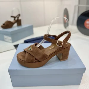 Prada Women Suede Platform Sandals-Brown 1XP73B008F0324