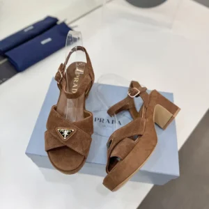 Prada Women Suede Platform Sandals-Brown 1XP73B008F0324