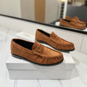 Saint Laurent YSL Unisex Laurent Loafers in Suede-Brown 8211732OY