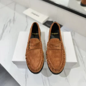 Saint Laurent YSL Unisex Laurent Loafers in Suede-Brown 8211732OY
