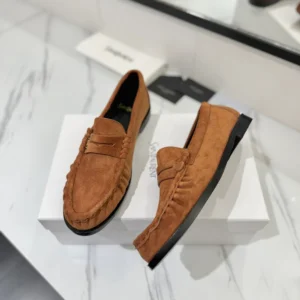 Saint Laurent YSL Unisex Laurent Loafers in Suede-Brown 8211732OY