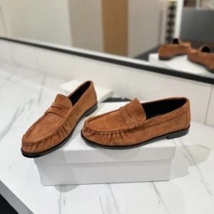 Saint Laurent YSL Unisex Laurent Loafers in Suede-Brown 8211732OY