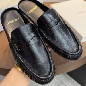 Saint Laurent YSL Unisex Le Loafer Mules in Shiny Creased Leather 852392AA