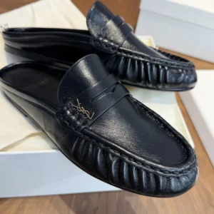 Saint Laurent YSL Unisex Le Loafer Mules in Shiny Creased Leather 852392AA